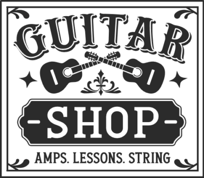 Guitar shop, amps, lessons, string free svg file for members, shop sign