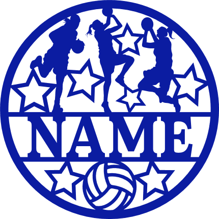 Volleyball girls players, custom name frame free svg file for members, sports vector image