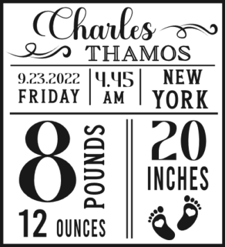 Baby birth stats free svg file for members, Personalized Baby Announcement Sign