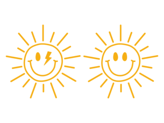 Sun outline Smiley emojis free svg file for members, summer clipart image, decorative element
