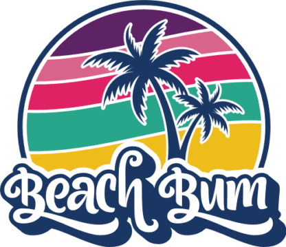 Beach bum free svg file for members, sunset and palm trees, summer vacay svg design for t-shirt