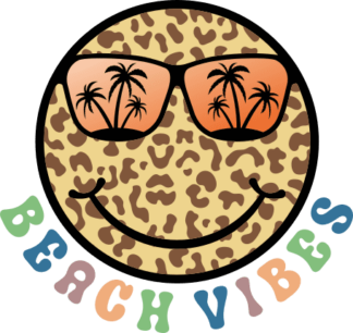 Beach vibes, leopard print smiley emoji with palm trees sunglasses free svg file for members, vacay tshirt design