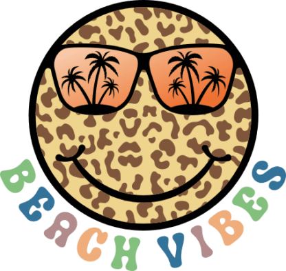 Beach vibes, leopard print smiley emoji with palm trees sunglasses free svg file for members, vacay tshirt design