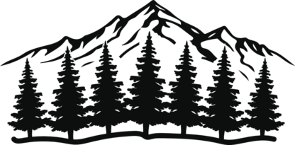 Spruce trees and mountains behind free svg file for members, camping vector image, decorative element