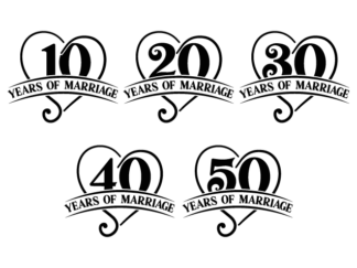 10, 20, 30, 40, 50 years of marriage free svg file for members, Anniversary decor