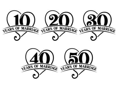 10, 20, 30, 40, 50 years of marriage free svg file for members, Anniversary decor