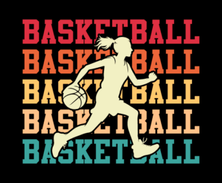 Basketball, girl player in action, echo stacked text free svg file for members, t-shirt design