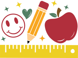 Ruler, pencil, apple, smiley emoji free svg file for members, school decorative element, sticker