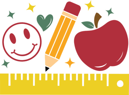 Ruler, pencil, apple, smiley emoji free svg file for members, school decorative element, sticker