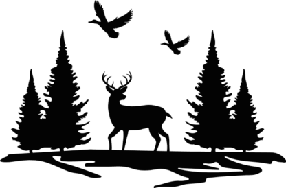 Deer in a forest vector image free svg file for members, hunting decorative element