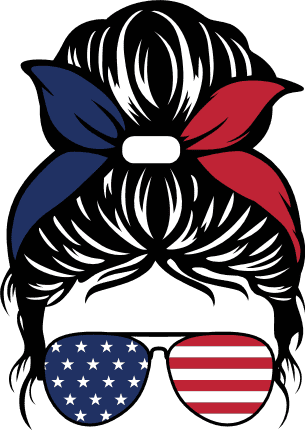 American girl with messy bun, headband and USA Flag sunglasses free svg file for members, 4th july, sticker