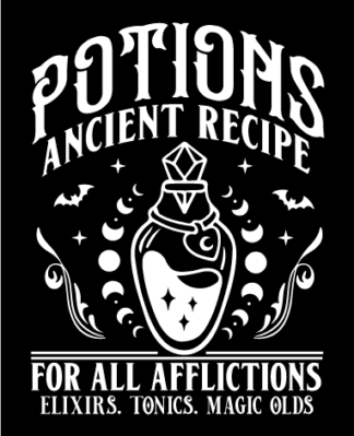 Potions ancient recipe for all afflictions, elixirs, tonics, magic olds free svg file for members, Halloween decor