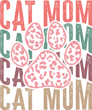 Cat mom, echo stacked text, leopard skin cat paw free svg file for members, t-shirt design