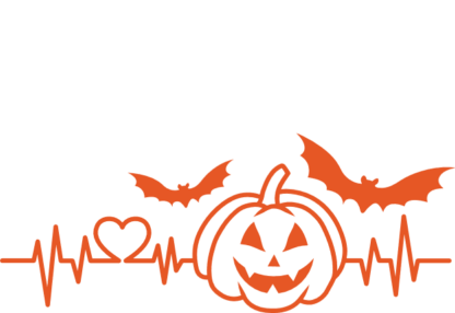 Halloween pumpkin heart beat wave and flying bats free svg file for members, clipart image