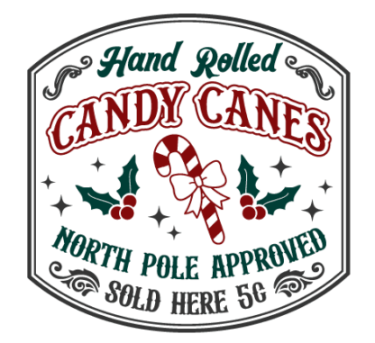 Hand rolled candy canes north pole approved free svg file for members, Christmas sign
