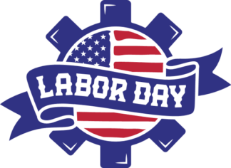 Labor day, USA flag gear wheel and ribbon free svg file for members, USA labor day decor, wall sign