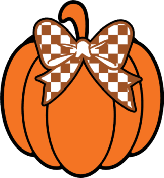 Pumpkin with checkered print bow clipart image free svg file for members, fall decorative element