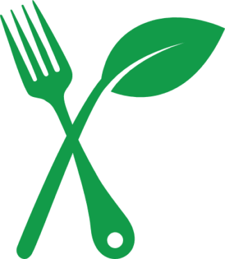 Crossed leaf and fork clipart image free svg file for members, vegan logo,  vegetarian day decor