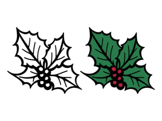 Holly berry leaves free svg file for members - Christmas decorative clipart image, sticker