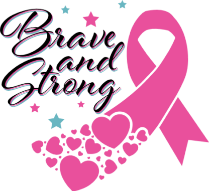 Brave and strong, pink ribbon and hearts free svg file for members, breast cancer awareness tshirt design