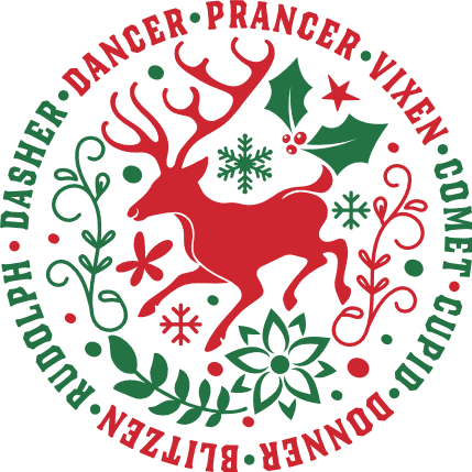 Santa reindeers Christmas circle wall decor Free SVG File For Members