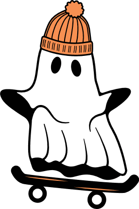 Skateboarding Ghost with winter hat, Free SVG File for Members - Halloween Clipart Image, sticker