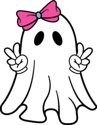 Cute Ghost with Pink Bow And Peace Sign Free SVG File for Members - Halloween Clipart Image
