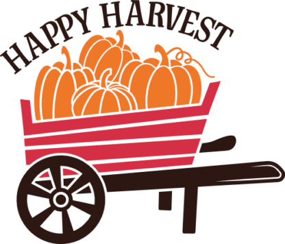 Happy Harvest Free SVG File for Members - Farmer tshirt design, wheelbarrow filled with pumpkins