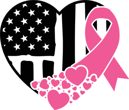 USA flag in the shape of heart with pink ribbon free svg file for members, breast cancer awareness