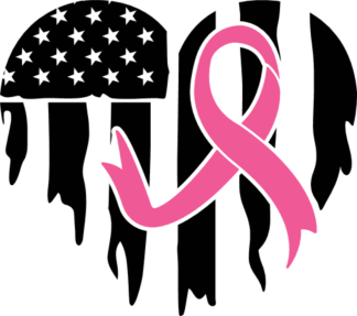 Distressed heart shaped USA flag with pink ribbon free svg file for members, breast cancer awareness svg