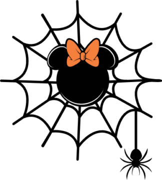 Minnie Mouse head in spider web and hanging spider, Free SVG File for Members - Halloween clipart image