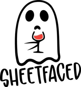 Ghost holding a wine glass and Sheetfaced sign, Free SVG File for Members - Funny Halloween tshirt design