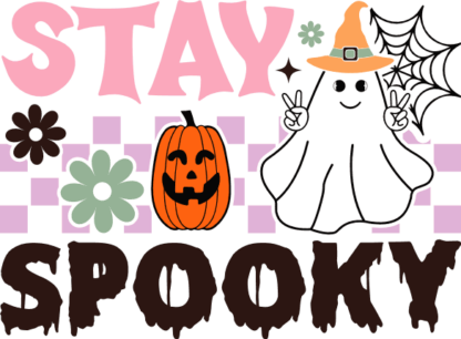 Stay spooky free svg file, ghost with hat, checkered design, halloween sweatshirt design