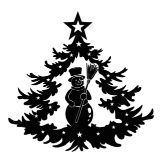 Christmas Tree And Snowman Holding Broom Free SVG File for Members - Christmas sticker
