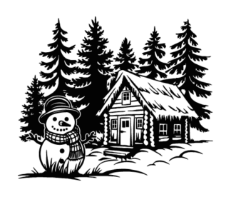 Snowman Standing in Front of House and trees Free SVG File for Members - Winter Wall Sticker