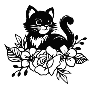 Kitty Cat lying on flowers Free SVG File for Members - floral cat sticker for pet lovers