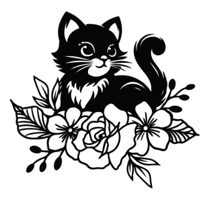 Kitty Cat lying on flowers Free SVG File for Members - floral cat sticker for pet lovers