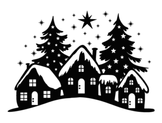 Christmas Town, houses and trees Free SVG File for Members - Winter Wall Sticker