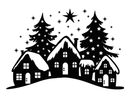 Christmas Town, houses and trees Free SVG File for Members - Winter Wall Sticker