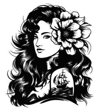 Girl with Big Flower in Hair and Ship Tattoo Free SVG File for Members