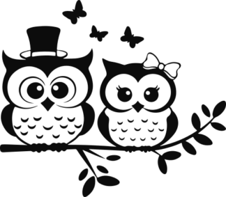 Cute Owls couple sitting on a tree branch Free SVG File for Members - Decorative Wall art