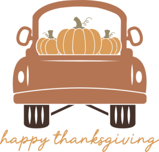 Happy thanksgiving sign and truck loaded with pumpkins Free SVG File for Members - Farm truck Clipart Image