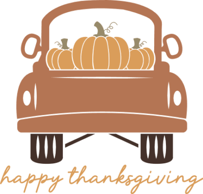 Happy thanksgiving sign and truck loaded with pumpkins Free SVG File for Members - Farm truck Clipart Image