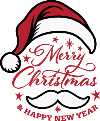 Merry Christmas & Happy New Year Free SVG File - Wish card with santa hat and mustache