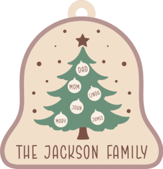 Christmas ornament with the family custom names - Free SVG File for Members, bell shaped hanging decor