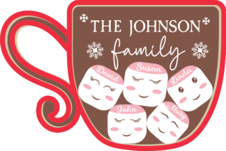Personalized Christmas Gift SVG, Hot Cocoa Mug design and Custom Family members names Free SVG File for Members