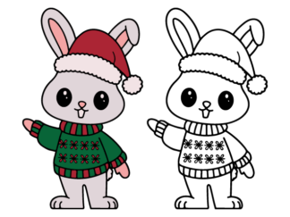 Cute Christmas Bunny Wearing Sweater Free SVG File for Members - rabbit with santa hat clipart image