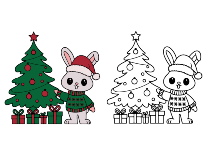 Cute Bunny with Christmas Tree and gifts Free SVG File for Members - Christmas wall sticker