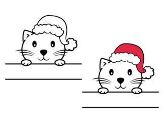 Cat with santa hat, monogram frame Free SVG File for Members - Christmas sticker