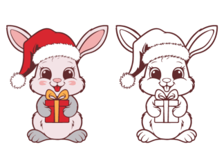 Christmas Bunny Holding Gift Free SVG File for Members - Cute Holiday rabbit clipart image